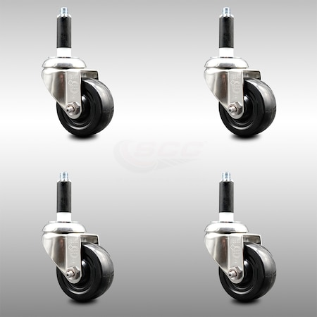 Service Caster 3.5 Inch 316SS Hard Rubber Wheel Swivel 3/4 Inch Expanding Stem Caster Set SCC SCC-SS316EX20S3514-HRS-34-4